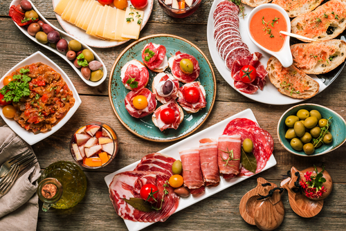 Plates of food on table