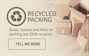 Boxes, boards and fillers for packing are 100% recycled.